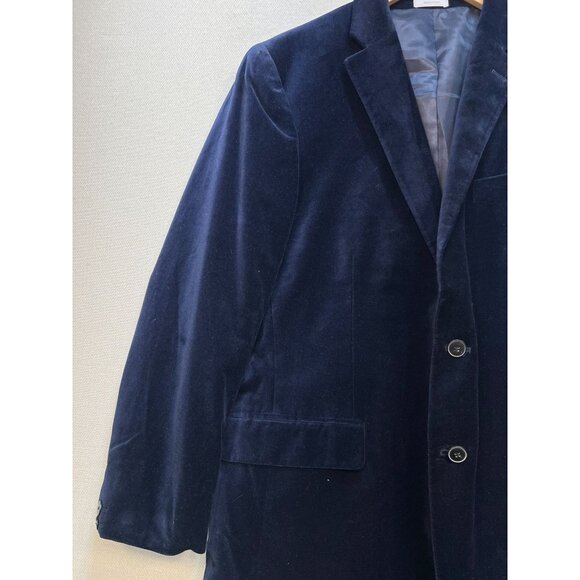 J. Ferrar Mens Velvet Coat Blazer Jacket Size 44R Navy Slim Fit Double Button - Picture 7 of 12